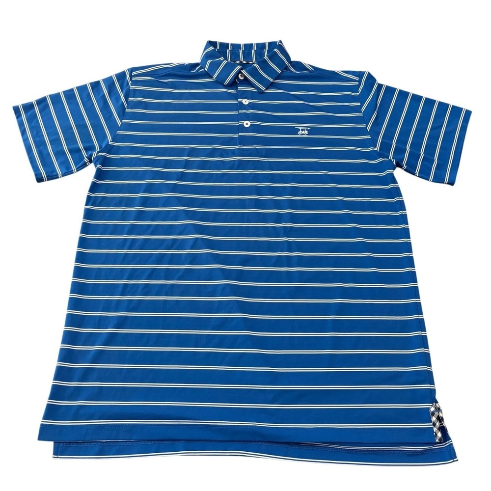 Bald Head Blues Golf Polo Shirt Men Large Blue Striped Performance Stretch Golf